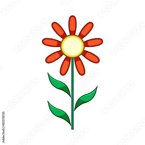 Stylized comic flower illustration offering a clean, colorful graphic element, perfect for designs related to nature, spring, growth, or childlike themes with a cheerful and cheerful aesthetic
