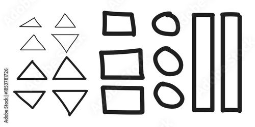 Geometric shapes illustration with triangles squares circles and rectangles