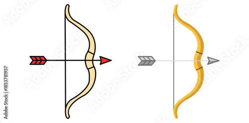 Bow and Arrow Duel Two archery bows poised, each with a precisely aimed arrow. capturing a display of precision, competition, and archery skill.