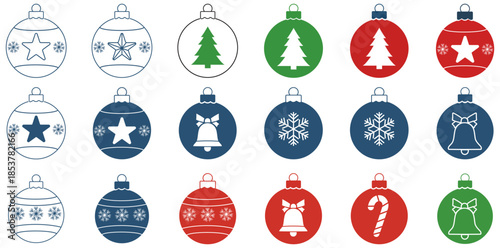 Festive Baubles Collection A set of various ornamental globes showcasing holiday motifs. Diverse designs bring a touch of yuletide cheer to any festive occasion.
