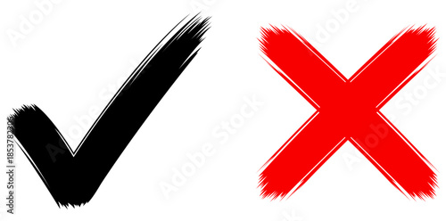 Acceptance and Rejection Depicting a bold black checkmark and a striking red cross against a clear backdrop, perfectly symbolizing yes and no or right and wrong choices.