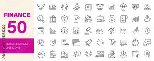Finance icon set. Editable line icons. Vector illustration.