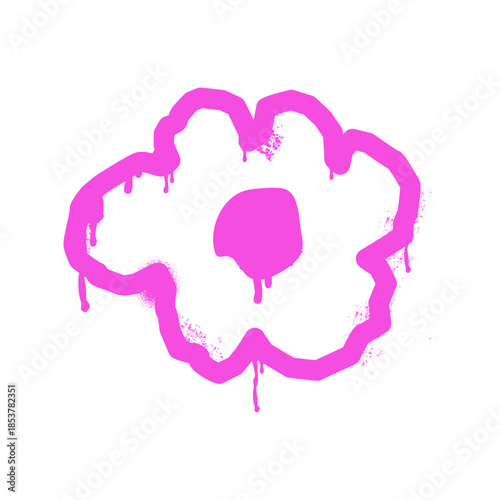 Pink flower shape created with dripping spray paint, symbolizing urban art, creativity, and rebellious expression with a street style aesthetic and splatter effect