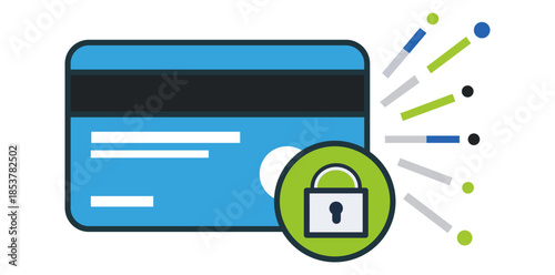 Digital Security Secure credit card transactions with a digital lock icon protecting sensitive data, conveying the essence of safety.