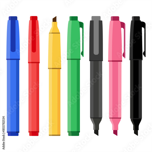 Vibrant Markers An array of colorful markers stand tall, ready to ignite creative sparks, perfect for emphasizing ideas and capturing attention.