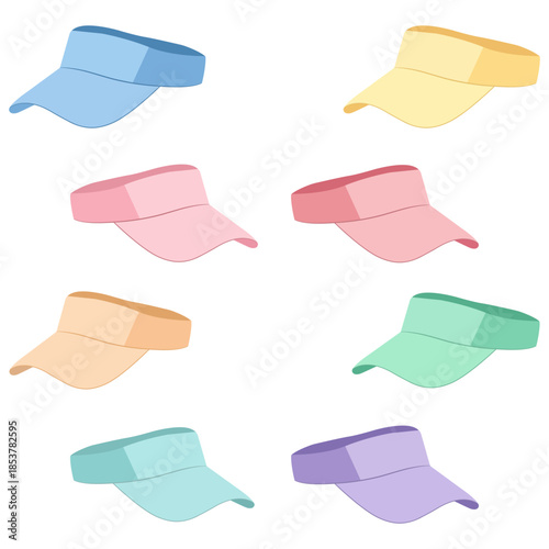 Summer Shades Selection A vibrant collection of visors, each a splash of color, ready to shield you from the sun's glare, blending practicality with a touch of summery style.