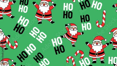 Festive Delight Playful Santa Claus and Candy Canes on Green Holiday Pattern