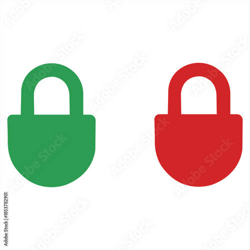 Closed and Open Locks Two simple stylized locks in green and red, symbolizing contrasting states of security.