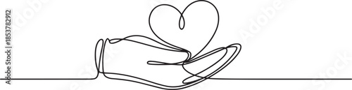 one continuous line drawing of a hand holding a heart.one continuous line drawing of a hand holding a heart. one line Icon drawing