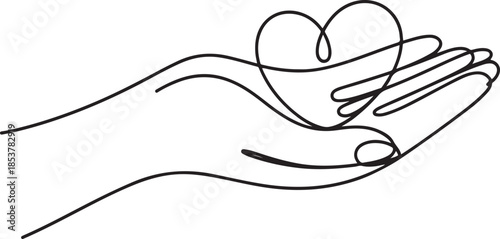 one continuous line drawing of a hand holding a heart.one continuous line drawing of a hand holding a heart. one line Icon drawing
