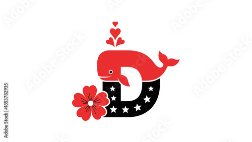 Creative Whale Design with Heart Motifs and Floral Element Symbol of Love and Nature