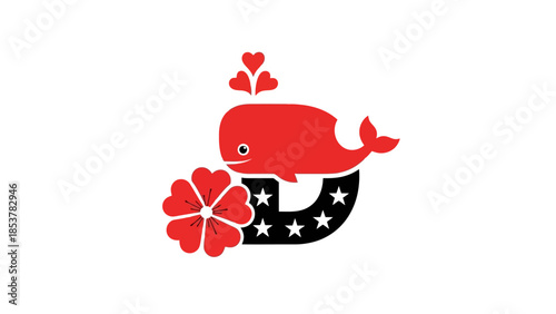 Whale Love A Heartfelt Illustration with Floral and Star Accents in Playful Design