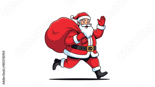 Santa Claus Running with a Bag of Gifts A Festive Illustration for Christmas Celebrations