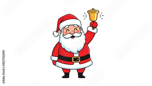 Jolly Santa Claus ringing a golden bell, a festive illustration for Christmas celebrations