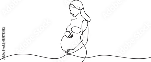 continuous line silhouette of pregnant woman.one line drawing of pregnant woman. single line vector illustration one line Icon drawing