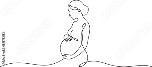 continuous line silhouette of pregnant woman.one line drawing of pregnant woman. single line vector illustration one line Icon drawing