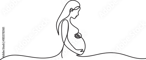 continuous line silhouette of pregnant woman.one line drawing of pregnant woman. single line vector illustration one line Icon drawing