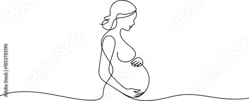 continuous line silhouette of pregnant woman.one line drawing of pregnant woman. single line vector illustration one line Icon drawing