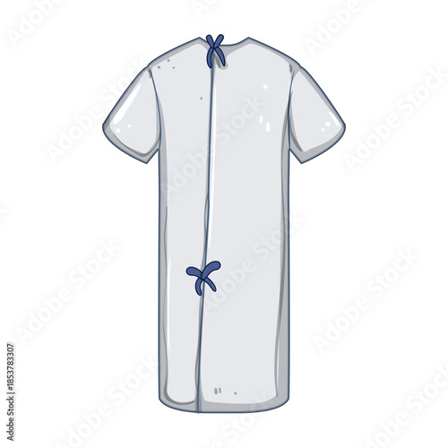 Medical hospital gown illustration showcasing a patient uniform for healthcare, representing concepts of illness, treatment, inpatient care, surgery, and clinic visits on a clean white background