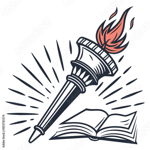 Torch of knowledge illuminating an open book