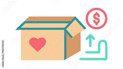 Donation box with heart and money symbol