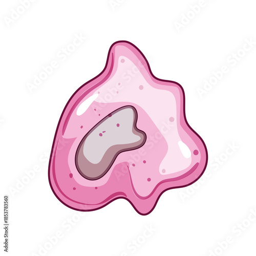 Immune system cell cartoon illustration representing a white blood cell, like a macrophage or lymphocyte, actively defending the human body against pathogens and infections