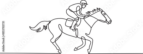one continuous line drawing of horse jockey.one line drawing of horse racing sport. single line vector illustration. one line Icon drawing