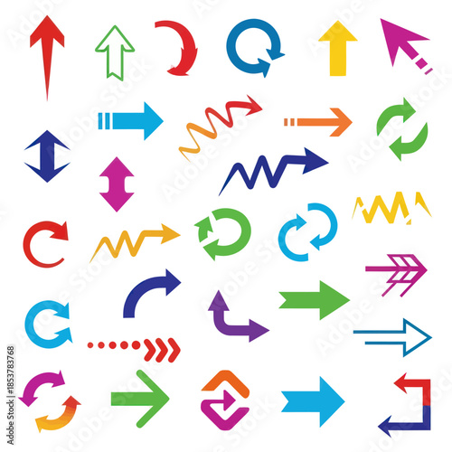 Diverse Arrow Collection A Colorful Array of Directional Symbols.