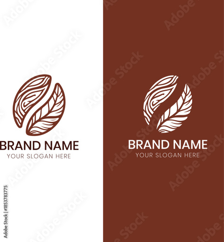 A creative logo design showcasing two coffee bean illustrations in contrasting colors with brand name placeholders a striking silhouette high quality professional detailed modern elegant stylish