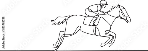 one continuous line drawing of horse jockey.one line drawing of horse racing sport. single line vector illustration. one line Icon drawing