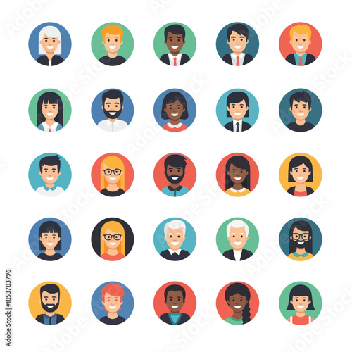 Diverse collection of avatar icons representing various individuals.