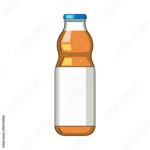 Fruit juice bottle containing an orange liquid and featuring a customizable white label, representing healthy beverages, packaging, and refreshing drinks