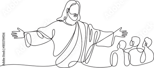 continuous line of Jesus reaching out and giving love.one line drawing of the Lord Jesus giving love to the people. single line vector. one line Icon drawing