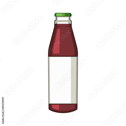 Vector illustration showing a beverage bottle containing red liquid with a green cap, featuring a customizable blank white label on a transparent background for branding mockups