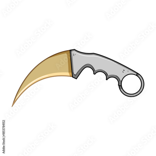 Karambit knife depicting a curved blade, ergonomic handle, and finger ring, illustrating concepts of close combat, self defense, and traditional indonesian or filipino martial arts training