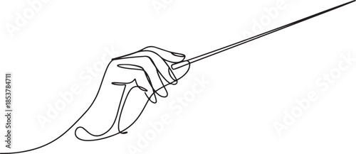 continuous line drawing of orchestra conductor. single line drawing of orchestra leader's hand holding baton. one line Icon drawing