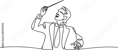continuous line drawing of orchestra conductor. single line drawing of orchestra leader's hand holding baton. one line Icon drawing