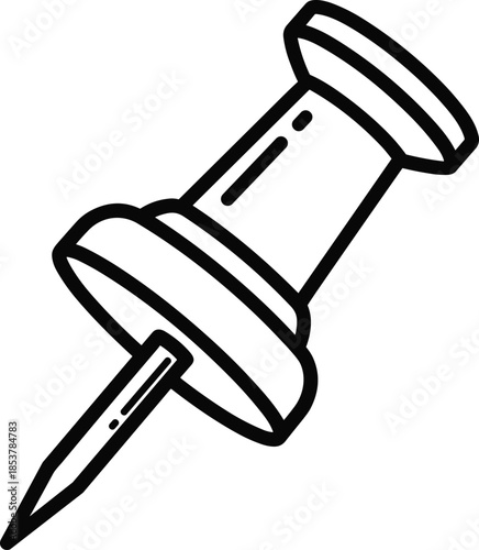 Push pin illustration, thumbtack sketch, black line art, office supply, stationery icon, minimalist drawing, bulletin board tool