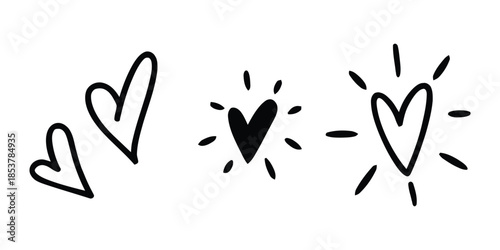 Hearts Clipart Set. Love Heart Sketch Elements. Valentine Heart Illustrations