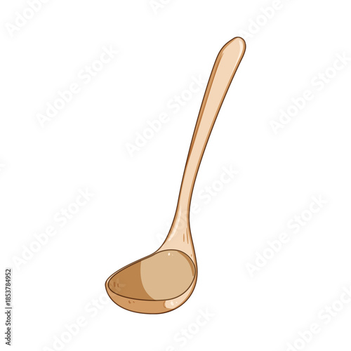 Wooden ladle with long handle and deep bowl for scooping and serving soups, stews and sauces, ideal for home or professional kitchen use, natural brown kitchenware