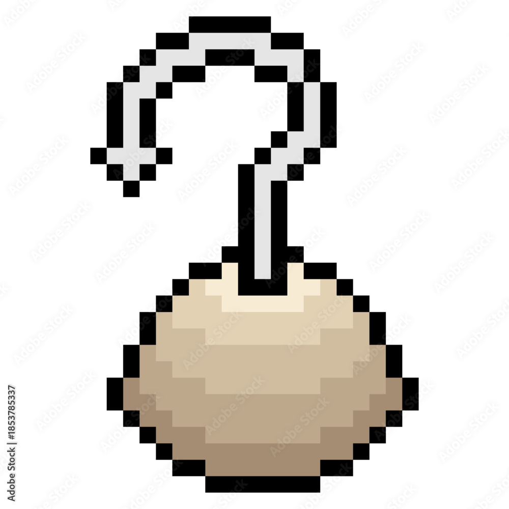Fototapeta premium Pirate hook arm with pixel art isolated on white background.
