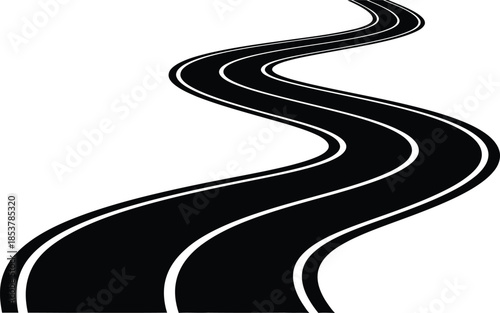 A winding road illustration with a black and white color scheme