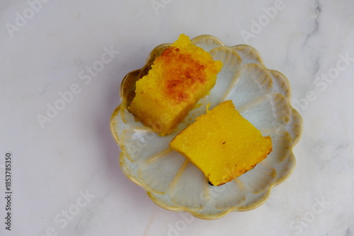 Baked cassava pudding also known as Bingka Ubi Kayu.