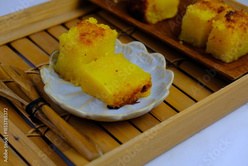 Baked cassava pudding also known as Bingka Ubi Kayu.