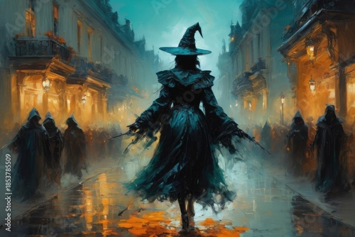 people in scary costumes, pumpkin, skeletons, night,holiday, halloween, free space for text