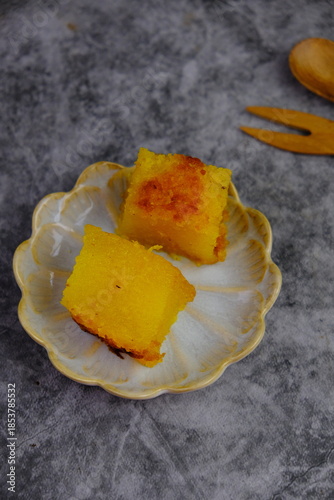 Baked cassava pudding also known as Bingka Ubi Kayu.