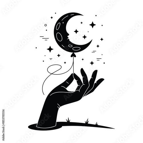 Hand Holding Moon Balloon.