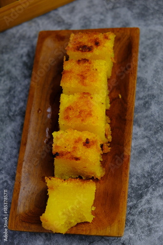 Baked cassava pudding also known as Bingka Ubi Kayu.