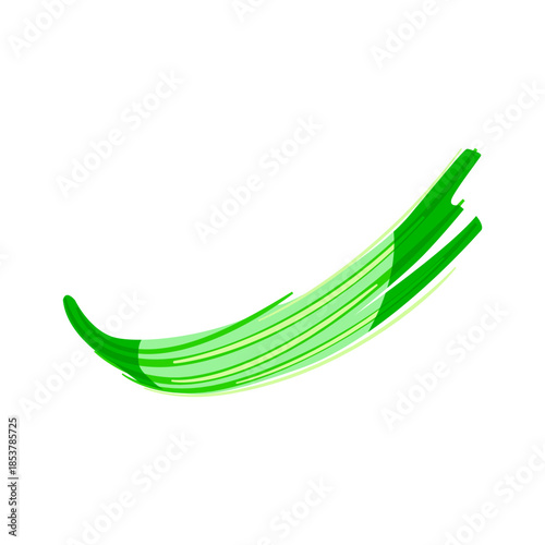 Green elongated abstract shape vector illustrating fast movement and dynamic energy, creating a modern design element with varying shades of color and line detail