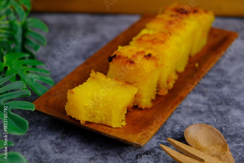 Baked cassava pudding also known as Bingka Ubi Kayu.